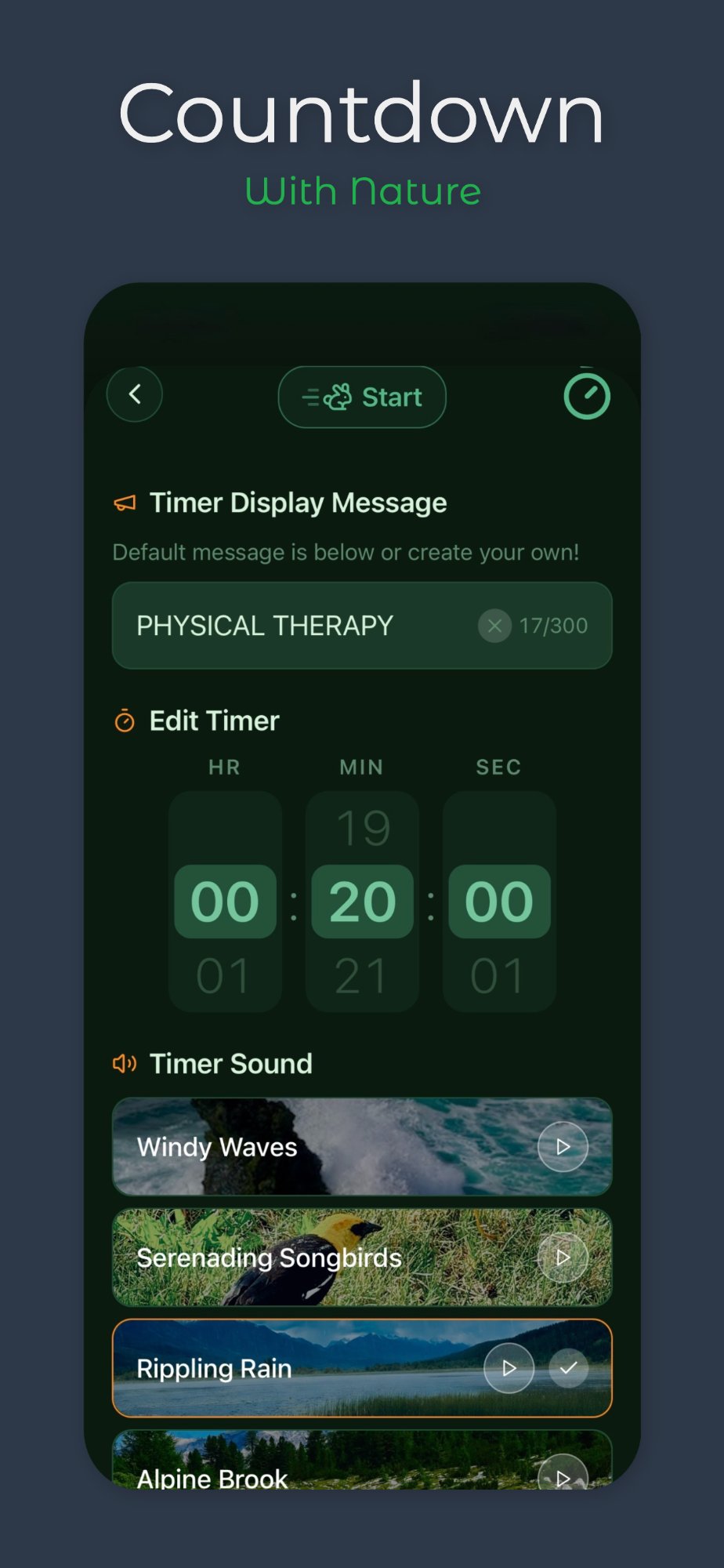 Countdown With Nature timer screen