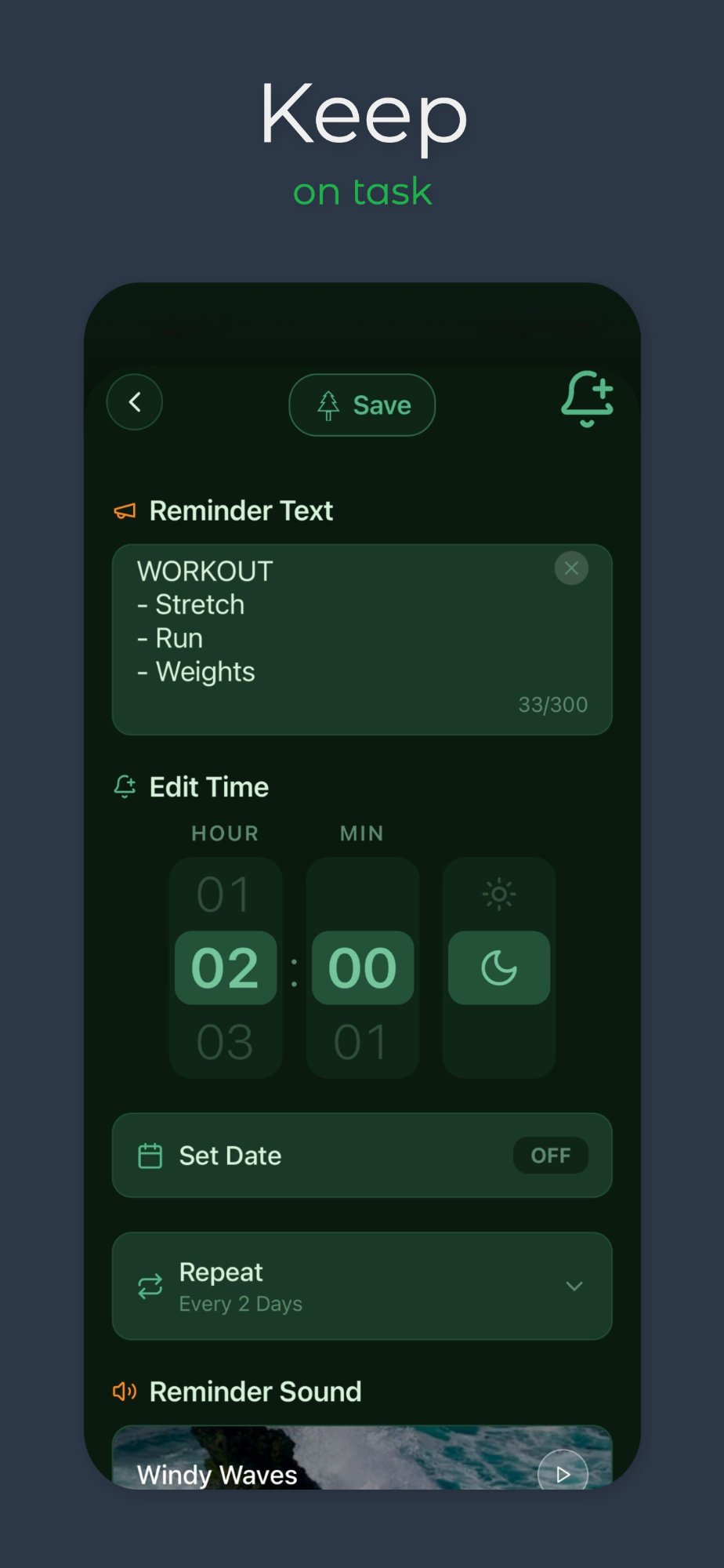 Edit reminder detail screen